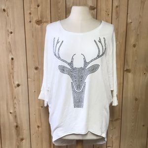 NWT Scandalicious boutique brand beaded reindeer booty covering tunic top Large